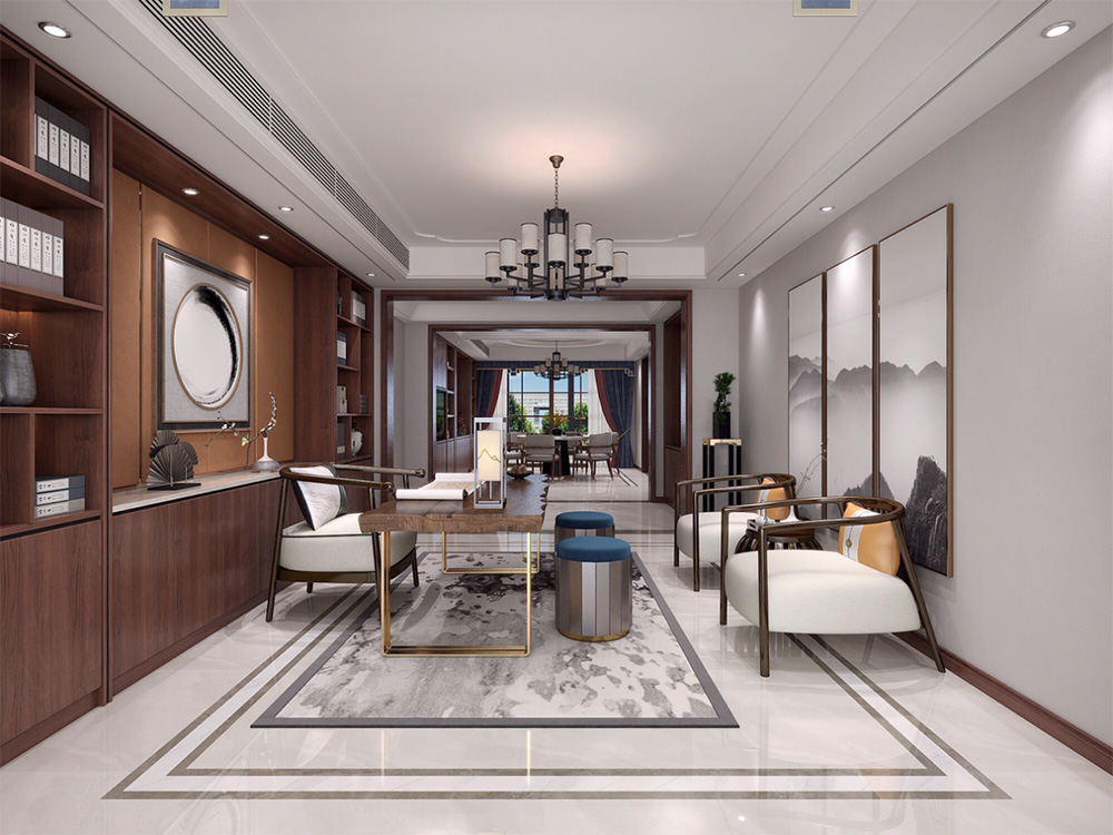 新中式别墅大宅装修设计-书房