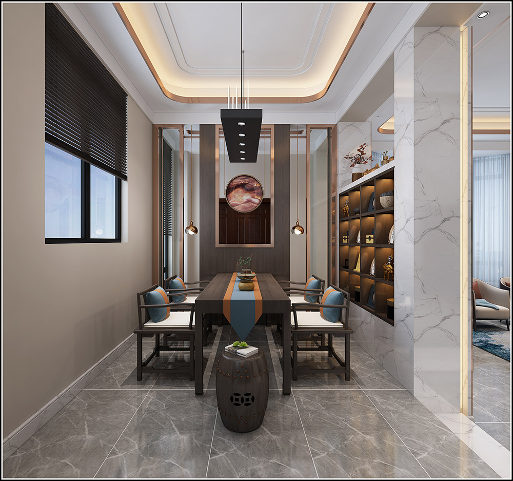 轻奢风格别墅装修效果图-格林天成别墅400平米-餐厅